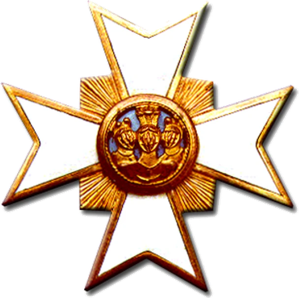 Bijou der Loge Wilhelm zu den drei Helmen, ein goldenes Kreuz mit den drei Helmen im Medaillon